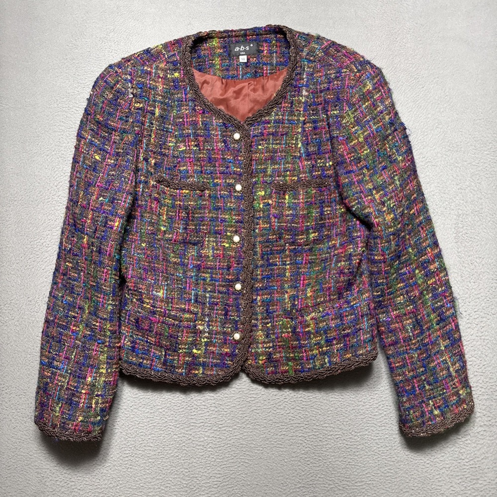 Vintage ABS By Allen Schwartz Jacket Blazer Coat Womens 14 Wool Blend Boho‎ USA